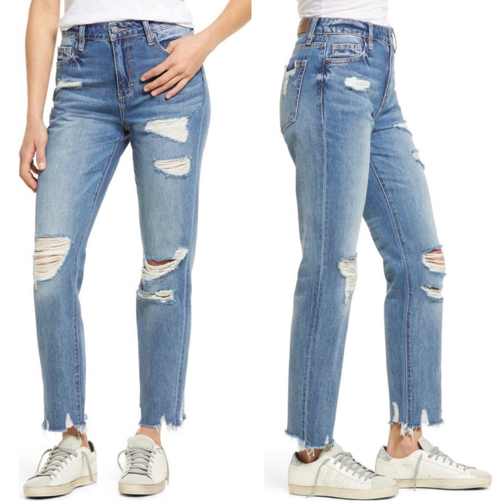 Hidden Ripped High Waist Ankle Straight Leg Jeans